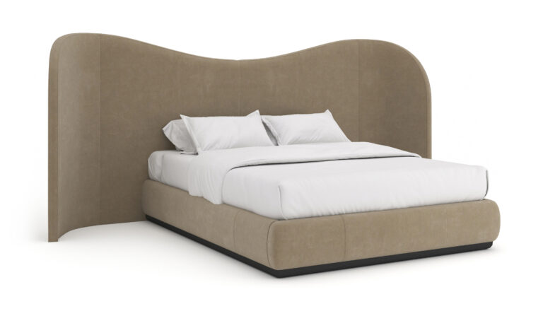 Curved Upholstered Bed in Earthy Tones